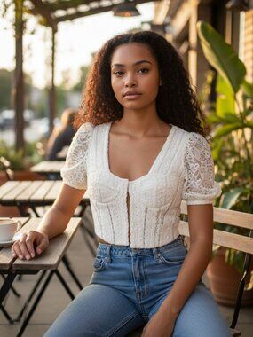 Jonathan Simkhai Mixed lace Bustier Blouse. Price is Firm Or Best Offer.
